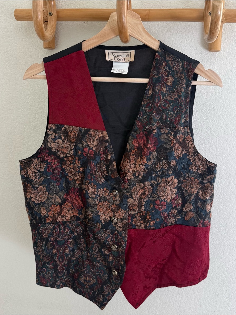 Vintage retro boho Samantha David floral patchwork vest made in USA size M